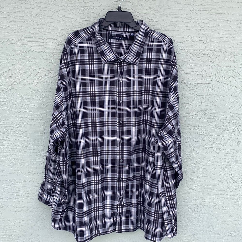 Synergy Sz 4XL Plaid Long Sleeve Button Down Dress Shirt NWOT